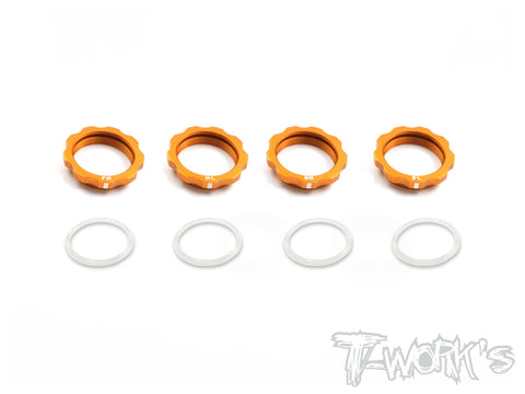 TE-161O 7075-T6 Alum. Shock Adjustable Nut With Mark （Orange）（ For Xray T4 '19 / T4'20 ) 4pcs.
