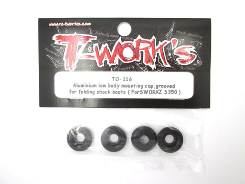 TO-116 Aluminum Shock Body Lower Cap, grooved for folding shock boots ( For Sworkz S350 ) 4pcs.