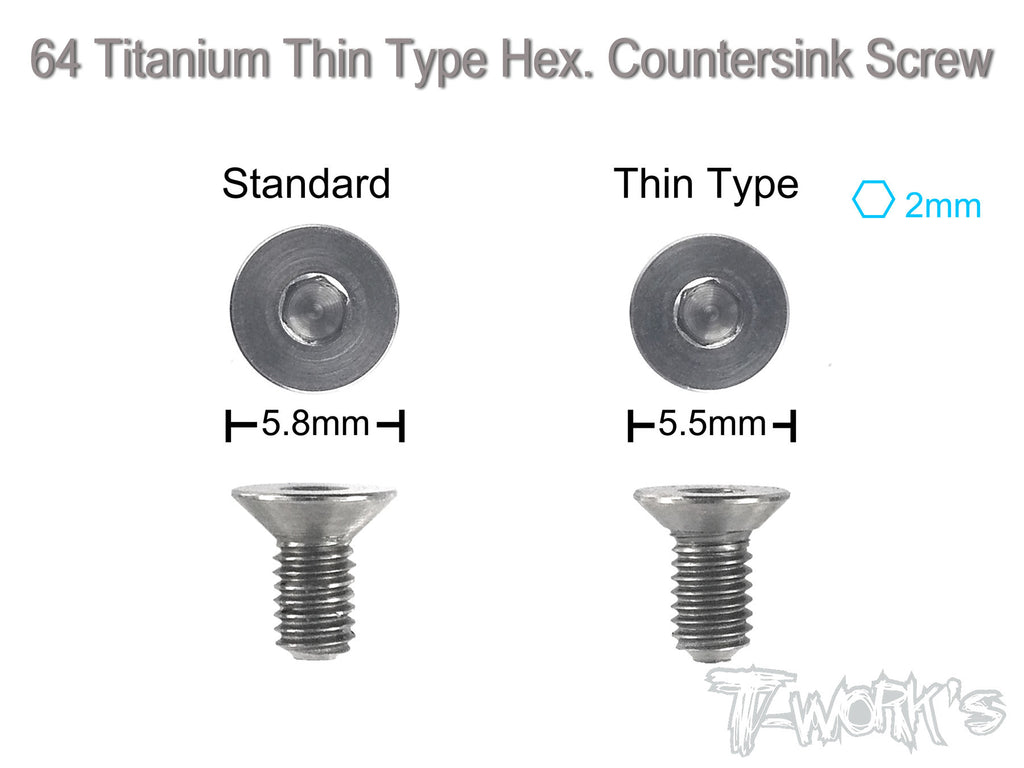 TSS-TC 3mm x 6/8/10mm 64 Titanium Thin Type Hex. Countersink Screw 10pcs.