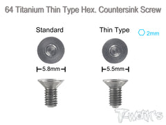 TSS-TC 3mm x 6/8/10mm 64 Titanium Thin Type Hex. Countersink Screw 10pcs.