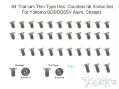 TSS-BD8-TC 64 Titanium Thin Type Hex. Countersink Screw Set ( For Yokomo BD8/BD8SV Alum. Chassis  )