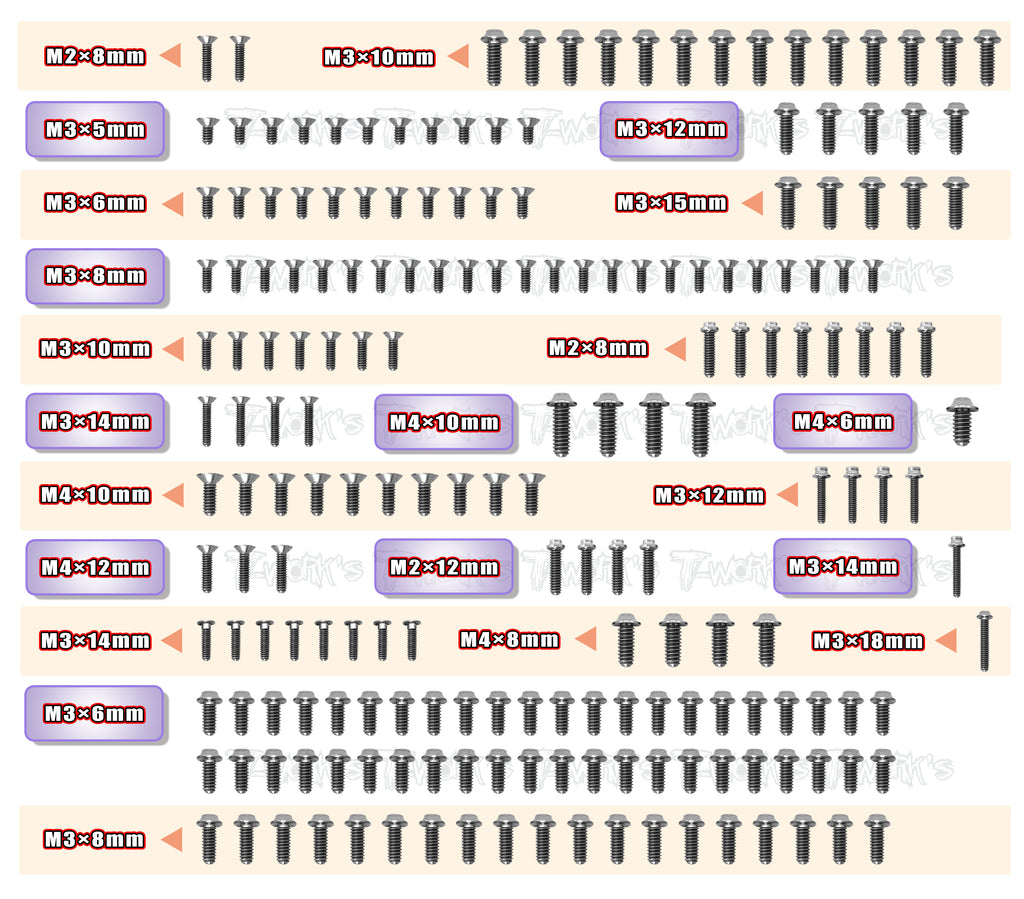 TSSU-IF18-2 64 Titanium Screw set UFO Head 190pcs.( For Infinity I – T-Work's Products