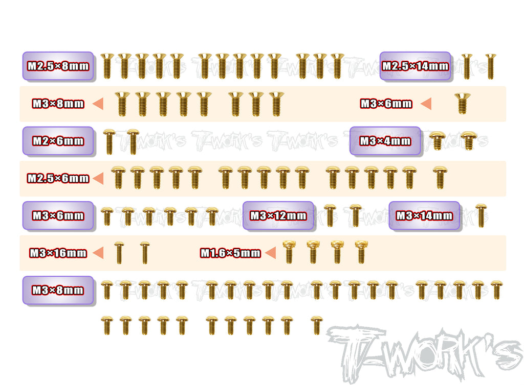 GSS-AT1-T Gold Plated Steel Upper Deck Screw set 90pcs.( For Xpress AT1 )